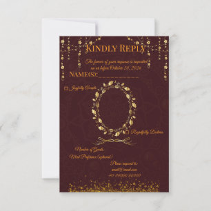 Kort för RSVP i vinrött och guld