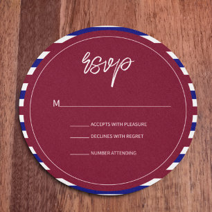 Kort för RSVP till Royal Red och Blue Bröllopstema
