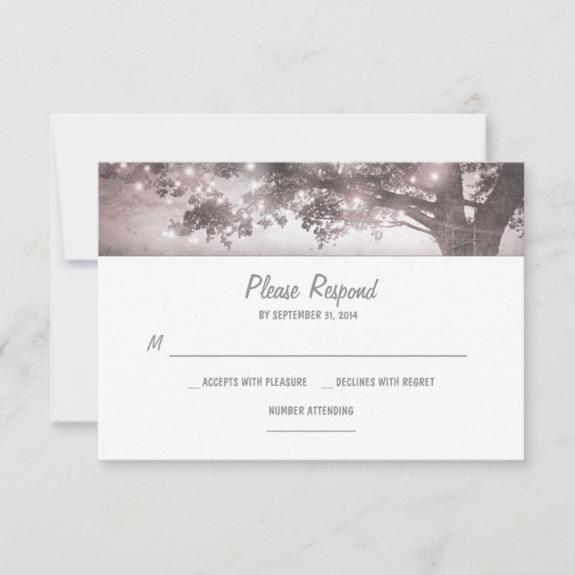 kort för rustik bröllop OSA för ljus träd (Framsida)