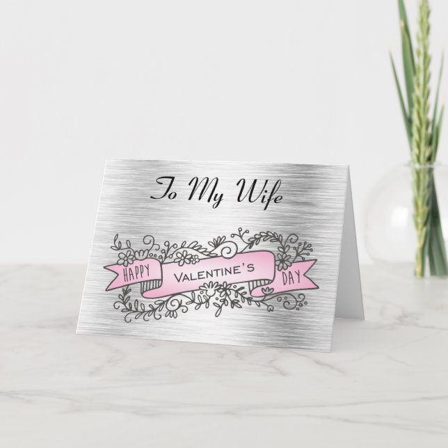 Kort för silver och Rosa till fru Valentines day (Framsida)