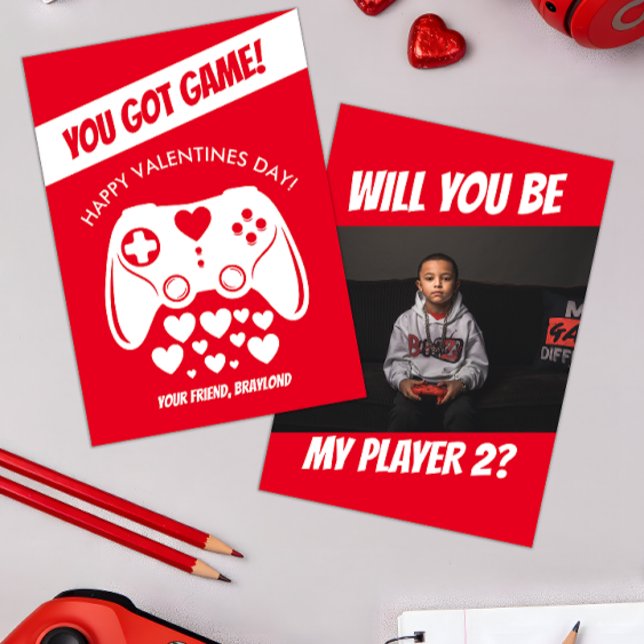Kort för spel för barn Valentines day (Video Game Kids Photo Valentines Day Card)