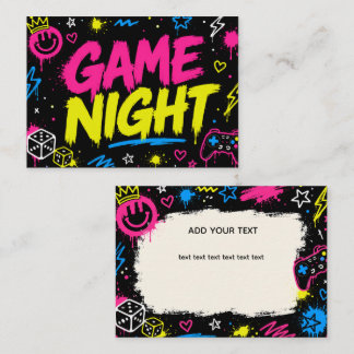Kort för spelkväll med fet neon-graffiti