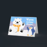 Kort för spets och penguin-Helgdag för Polar<br><div class="desc">Anpassa din Julhälsningar! Den här söta polarna björn och penguin duo erbjuder varmt önskemål för julhelgen på det här anpassadets hälsningskort. Använda den text som tillhandahölls, eller byte till ett helgdag-kort för jul, Hanukkah eller någon helgdag för vintern. Ett sött julkort med en okonventionell färg-lastpallat - det finns ofta så...</div>