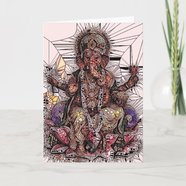 Kort för Sri Ganesha målat glasshälsning (Framsida)