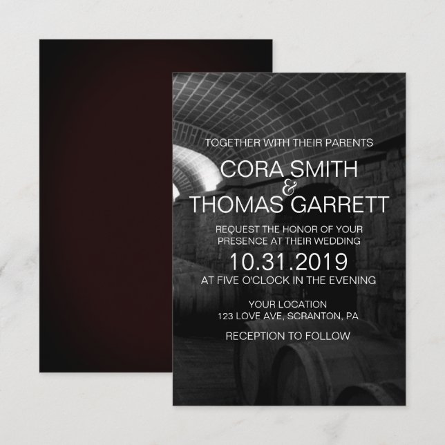 Kort för svart och vit Vin Cellar Bröllop (Fram/baksida)