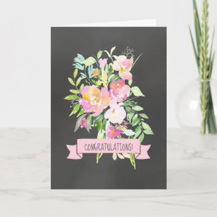 Kort för svarta och Rosa Blommigt Bröllop Grattiss
