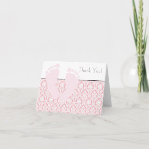 Kort för tack för baby shower för rosababyfot