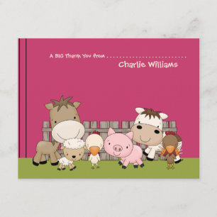 Kort för tack för babyBarnyardkompisar rosa