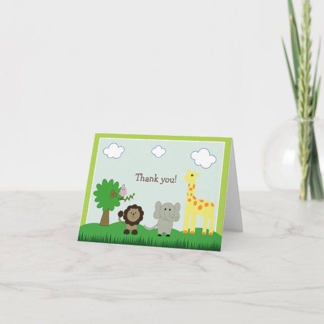 Kort för tack för babyfotoZoo djurt (Framsida)