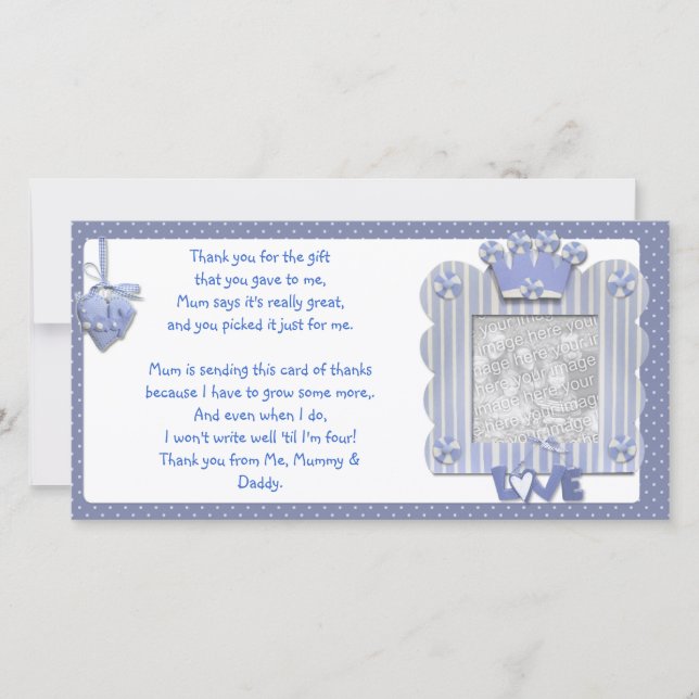 Kort för tack för blåttcandystriperam från bebis (Framsida)