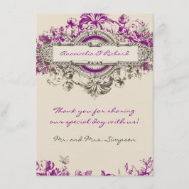 Kort för tack för bröllop för purpurfärgad grå