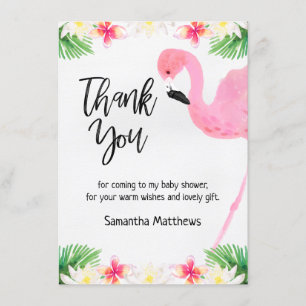 Kort för tack för FlamingoCalligraphybaby shower