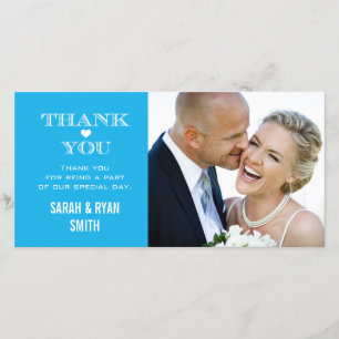 Kort för tack för foto för blåtthjärtabröllop