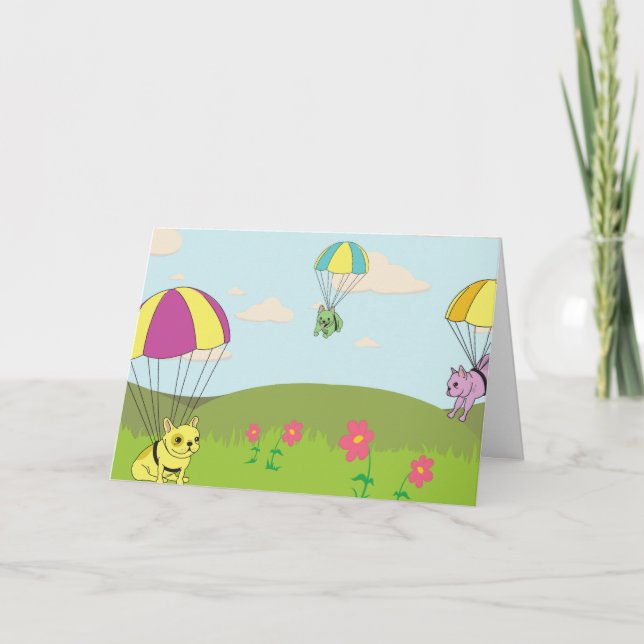 Kort för tack för franskt bulldoggparaply roligt (Framsida)