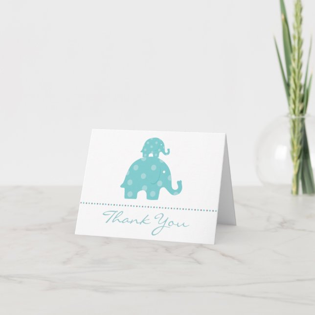 Kort för tack för mamma- och babyelefant pojke (Framsida)