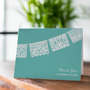 Kort för tack för Papel Picado Aqua gifta sig