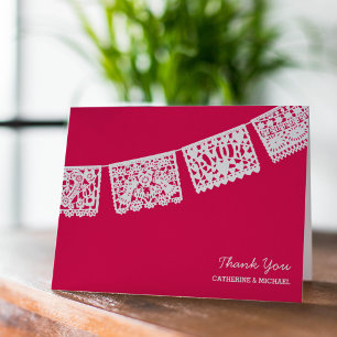Kort för tack för Papel Picado shock rosa   gifta