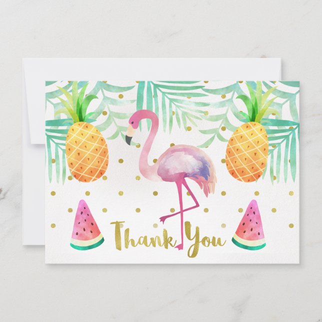Kort för tack för vattenfärgFlamingofödelsedag (Framsida)