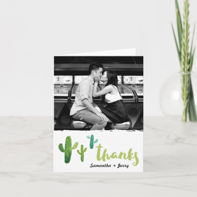 Kort för tack för vattenfärgkaktusfoto (Framsida)