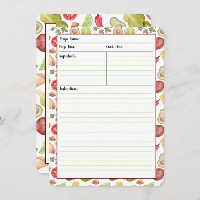 Kort för TacoTime recept (Fram/baksida)