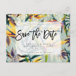 kort för tropisk blommigt ljus bröllop spara datum