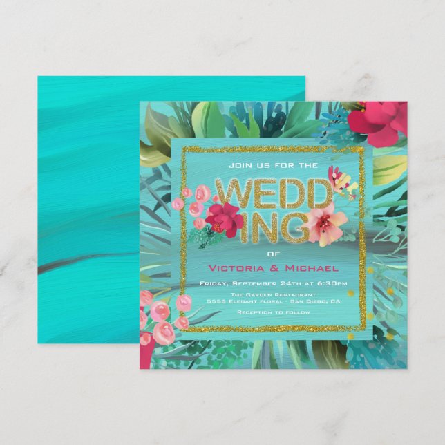 Kort för Tropiska oceanen Vågar Guld Glitter Bröll (Fram/baksida)