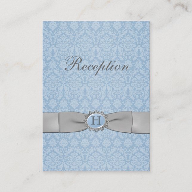 Kort för tryckt RIBBON Blue Grått Damask-hölje (Framsida)