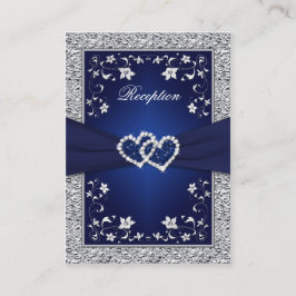 Kort för tryckt RIBBON-marin, Silver-Blommigt