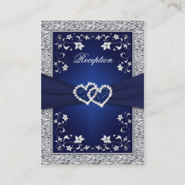 Kort för tryckt RIBBON-marin, Silver-Blommigt