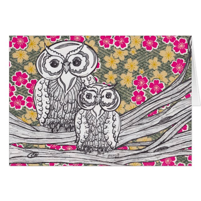 Kort för ugglor 12 för kines pappert (Framsidan Horizontal)