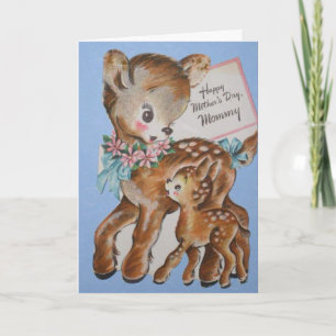 Kort för vintageBambi mors dag med det gulliga