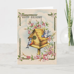 Kort för vintageBirdhousefödelsedag