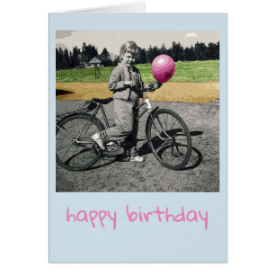 Kort för vintageflicka- och cykelfödelsedag