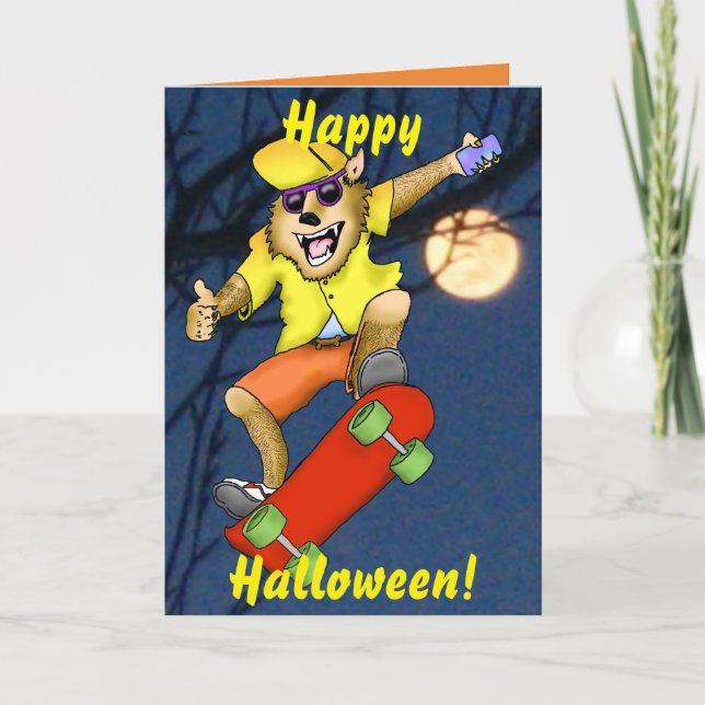 Kort för WerewolfSkateboarderHalloween hälsning (Framsida)