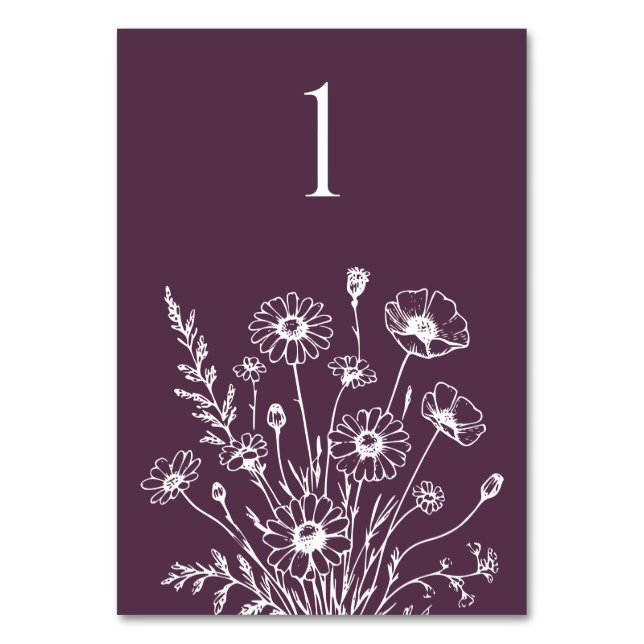 Kort för Wildblommelegance-Bröllop Bord (Framsidan)