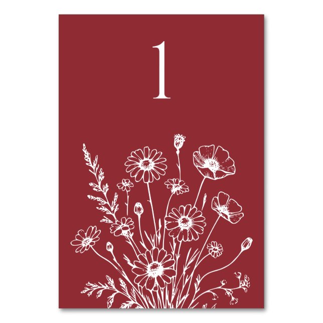 Kort för Wildblommelegance-Bröllop Bord (Framsidan)