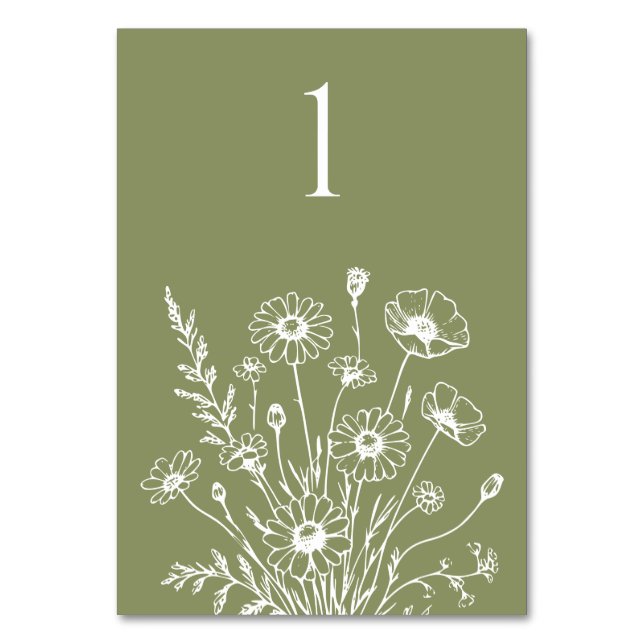 Kort för Wildblommelegance-Bröllop Bord (Framsidan)