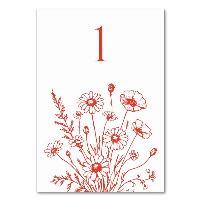 Kort för Wildblommelegance-Bröllop Bord (Framsidan)