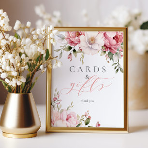 Kort Gåvor Elegant Rosa Blommig Bebis Shower Skylt