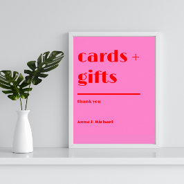 Kort Gåvor Fet Typografi Rosa Röd Bröllopsskylt Poster