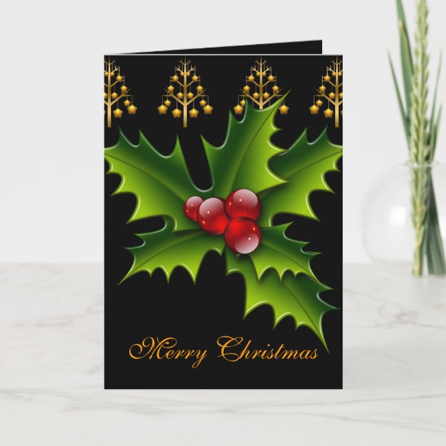 Kort God Jul Grön Svart Röd Julgran Jul (Framsida)