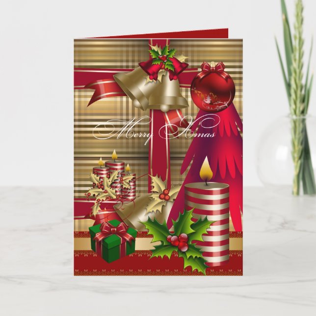 Kort God Jul Röd Grön Guld Jul (Framsida)
