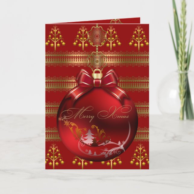Kort God Jul Röd Guld Julkulor (Framsida)