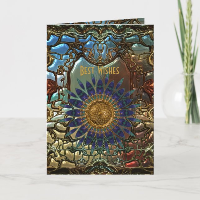 Kort Guld Metall Art Nouveau Goda önskemål Födelse (Framsida)