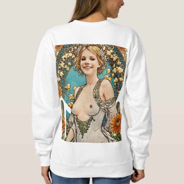 Kort Hairblonde V1n2 Mucha Stil Art T Shirt (Baksida)