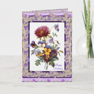 Kort Hälsning Vintage Blommor Mauve Blommor