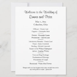 Kort/hämtningsbart enkelt ensidigt Bröllopsprogram Inbjudningar
