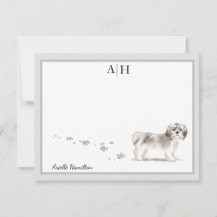 Kort Hjärn Shih Tsu Grått Gräns Monogram Anpassnin