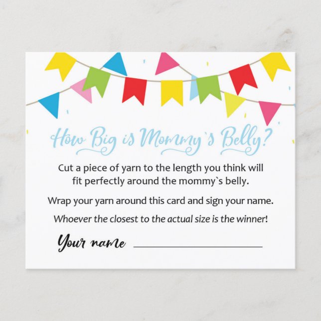 Kort Hur stor är mammas mage? Baby Shower-spel (Framsida)