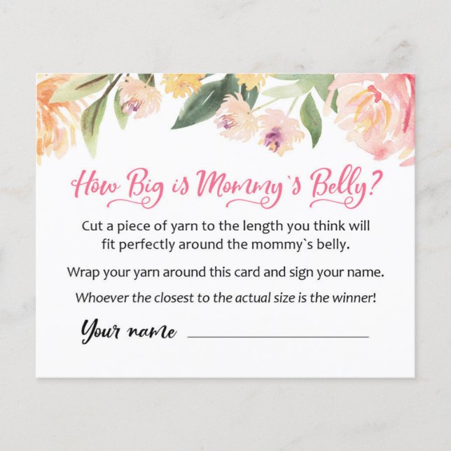 Kort Hur stor är mammas mage? Baby Shower-spel (Framsida)
